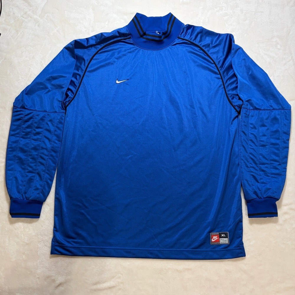 Nike Blue‎ Vintage Mock Neck Padded Soccer Goal Keeper Jersey Mens XL Excellent